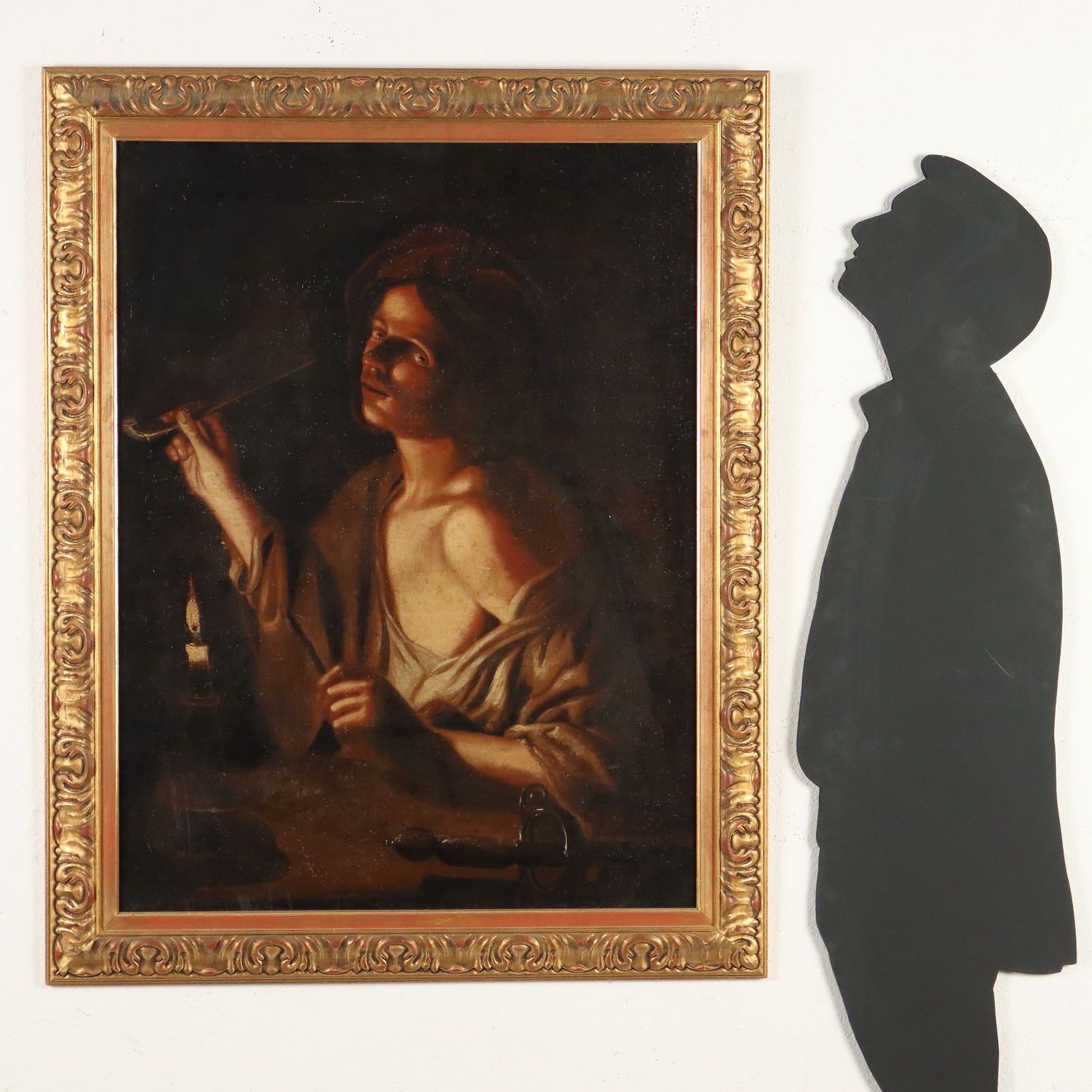 Antique Painting Young Man With A Pipe Oil On Canvas XVIII Century photo furniture