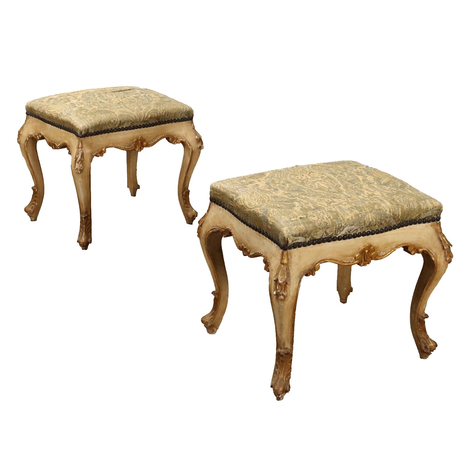 Pair Of Pouf Baroque Style Gilded Wood XIX Century