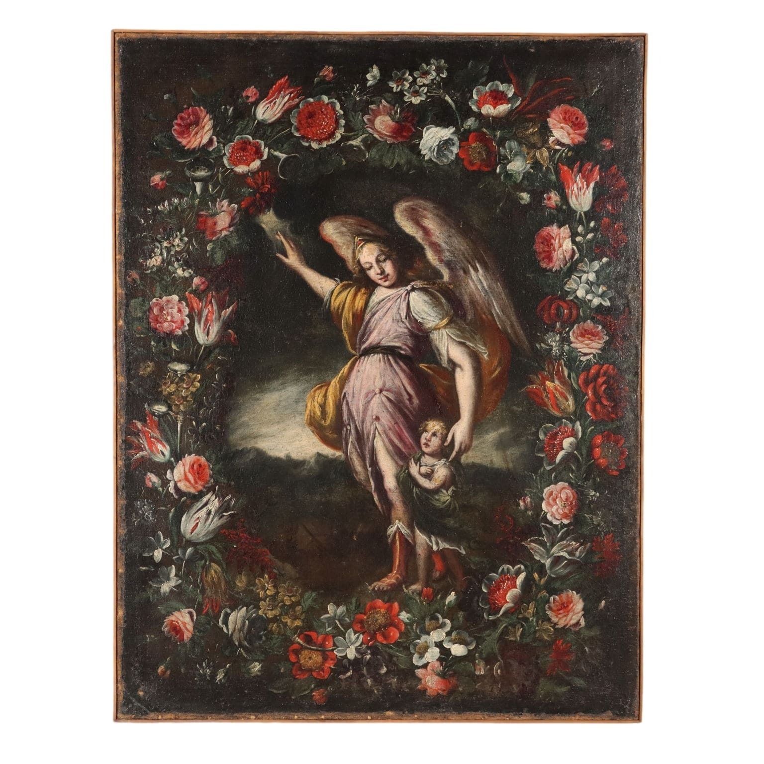 Antique Painting Religious Subject Oil On Canvas XVII Century