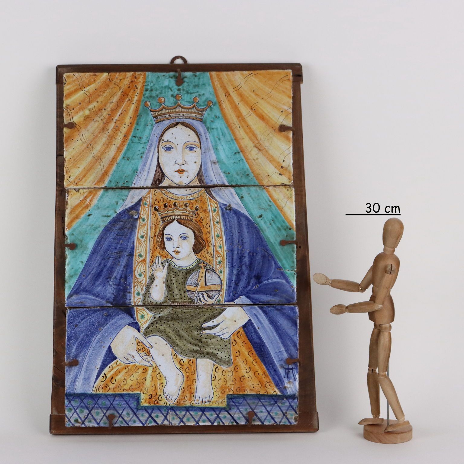Antique Painting Majolica Wood Religious Subject Italy XX Century photo furniture