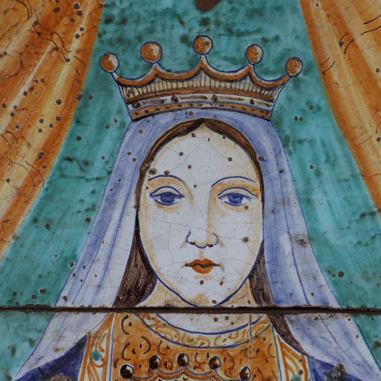 Antique Painting Majolica Wood Religious Subject Italy XX Century photo for sale