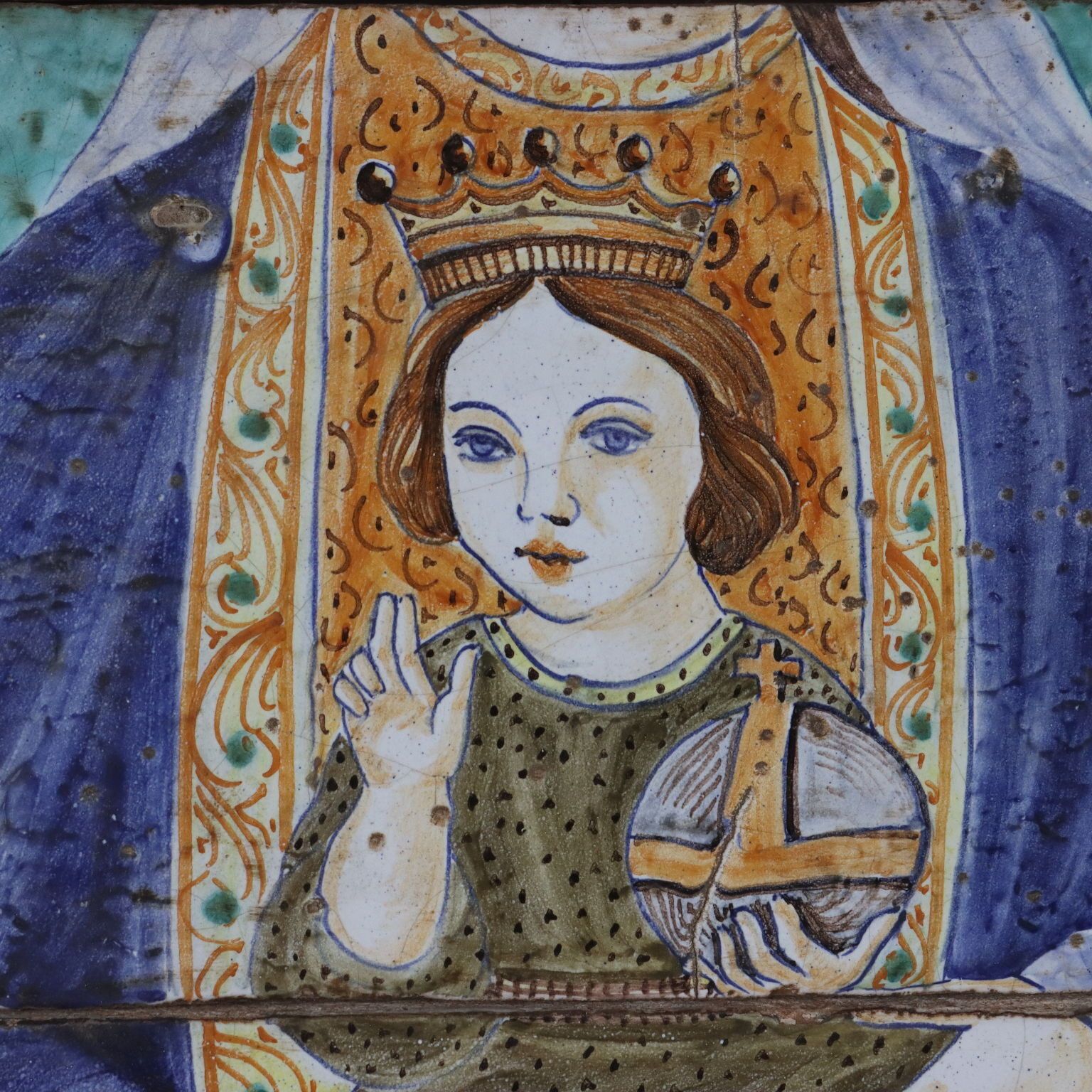 Antique Painting Majolica Wood Religious Subject Italy XX Century photo Home Decor