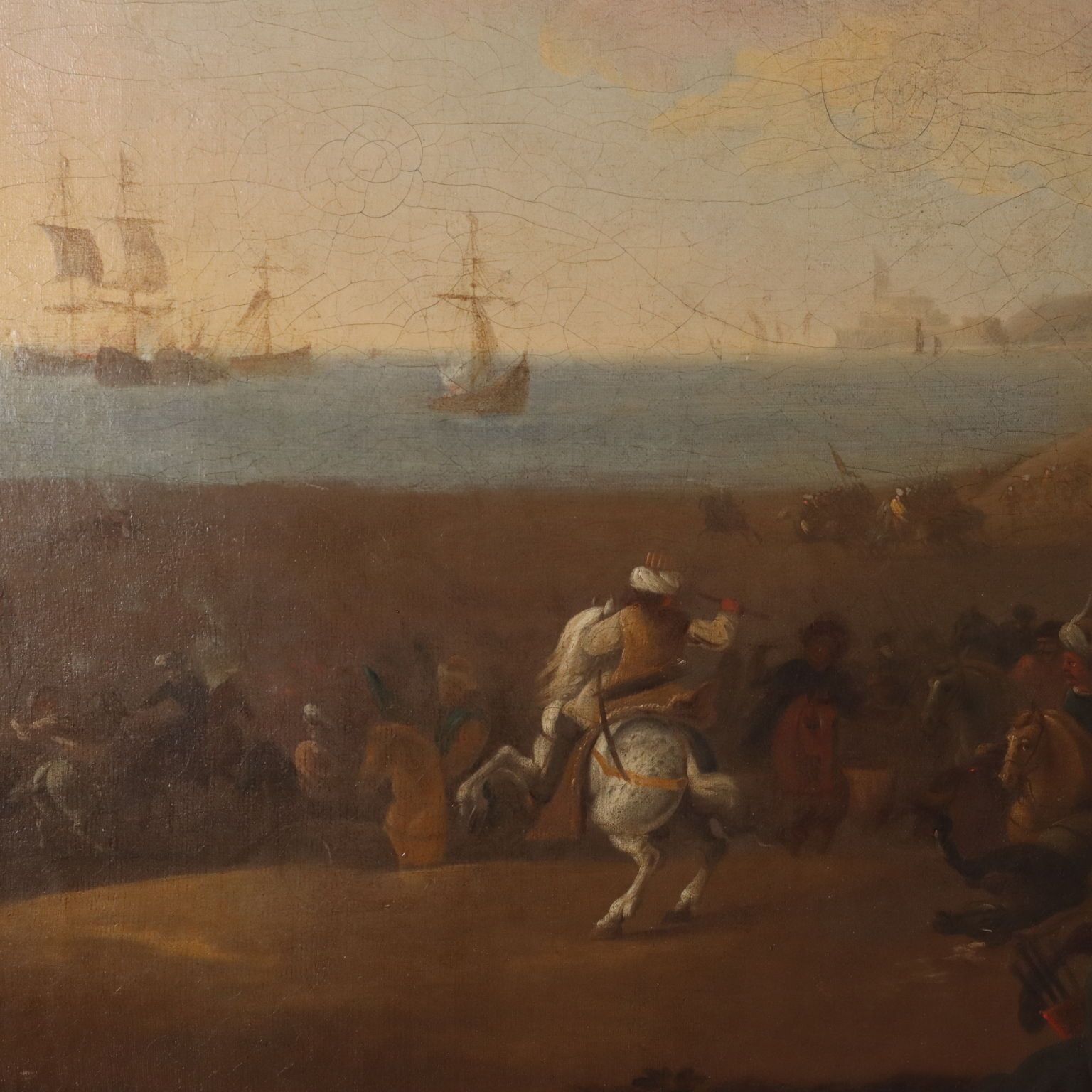 Antique Painting Battle Scene Oil On Canvas XVIII Century photo vinterior