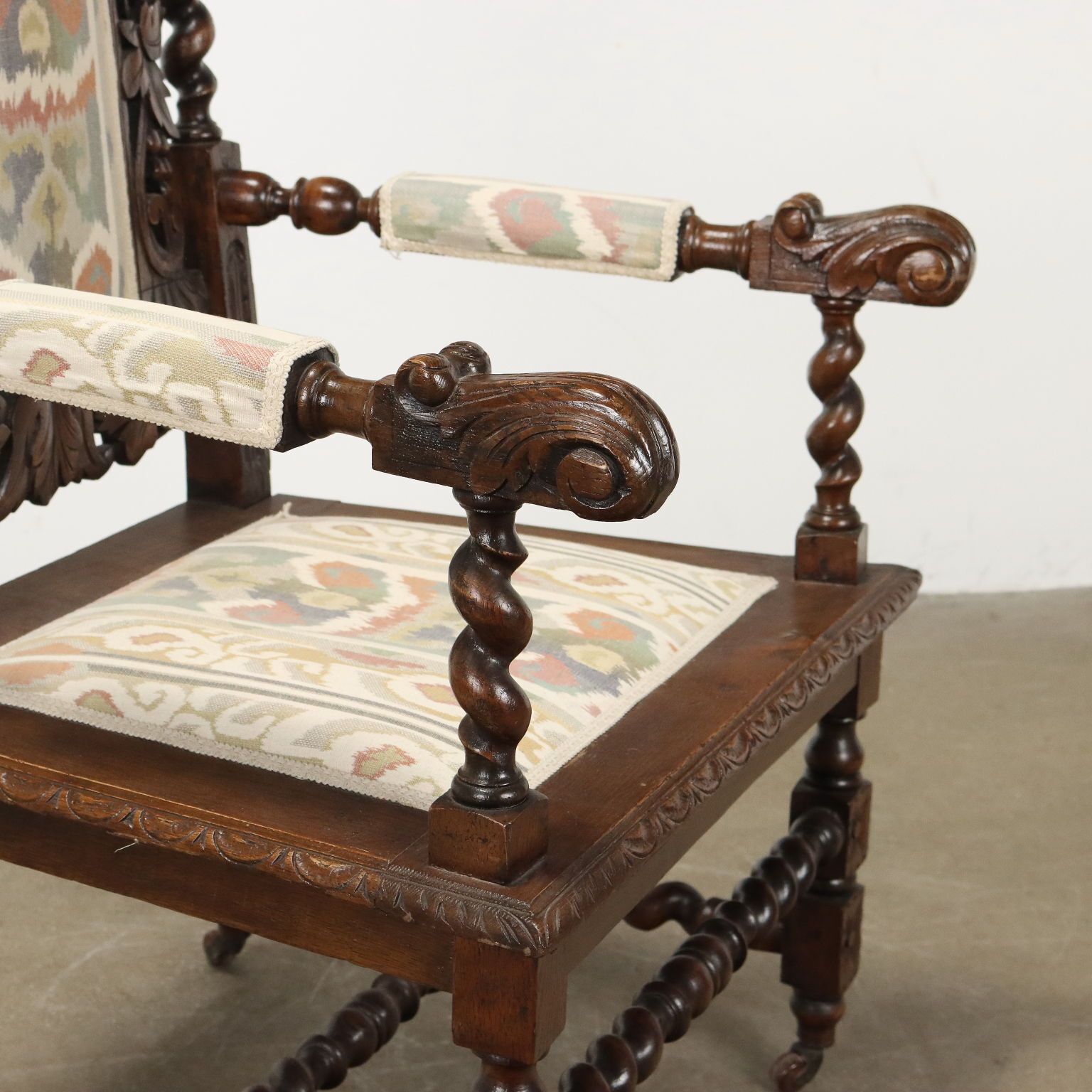 Antique Armchair Neo Renaissance Oak Fabric XIX XX Century photo Furniture