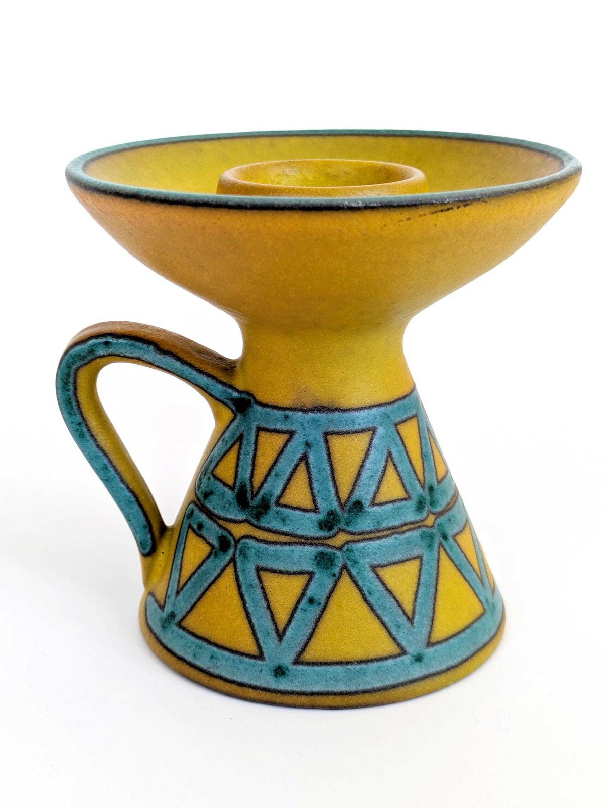 Midcentury Ceramano Candle Holder | Model 401 Limone Decor Yellow & Turquoise Glaze | West German Pottery, 1960's photo for sale