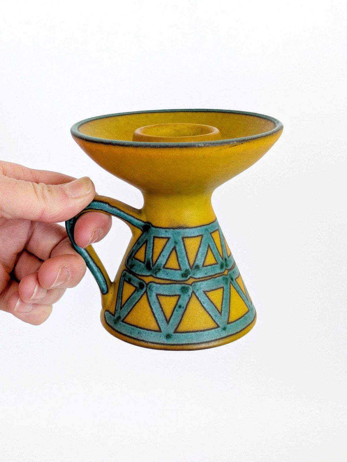 Midcentury Ceramano Candle Holder | Model 401 Limone Decor Yellow & Turquoise Glaze | West German Pottery, 1960's photo 62.0