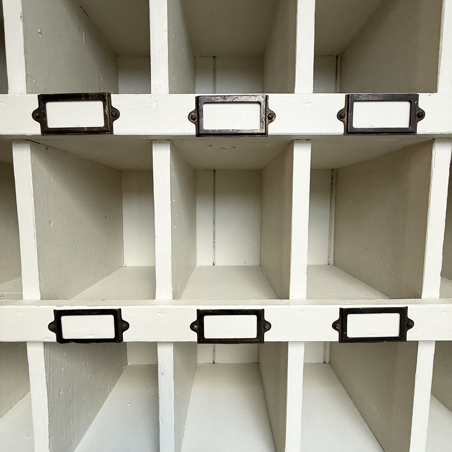 Vintage Painted Wooden Pigeon Holes With Label Holders photo for sale