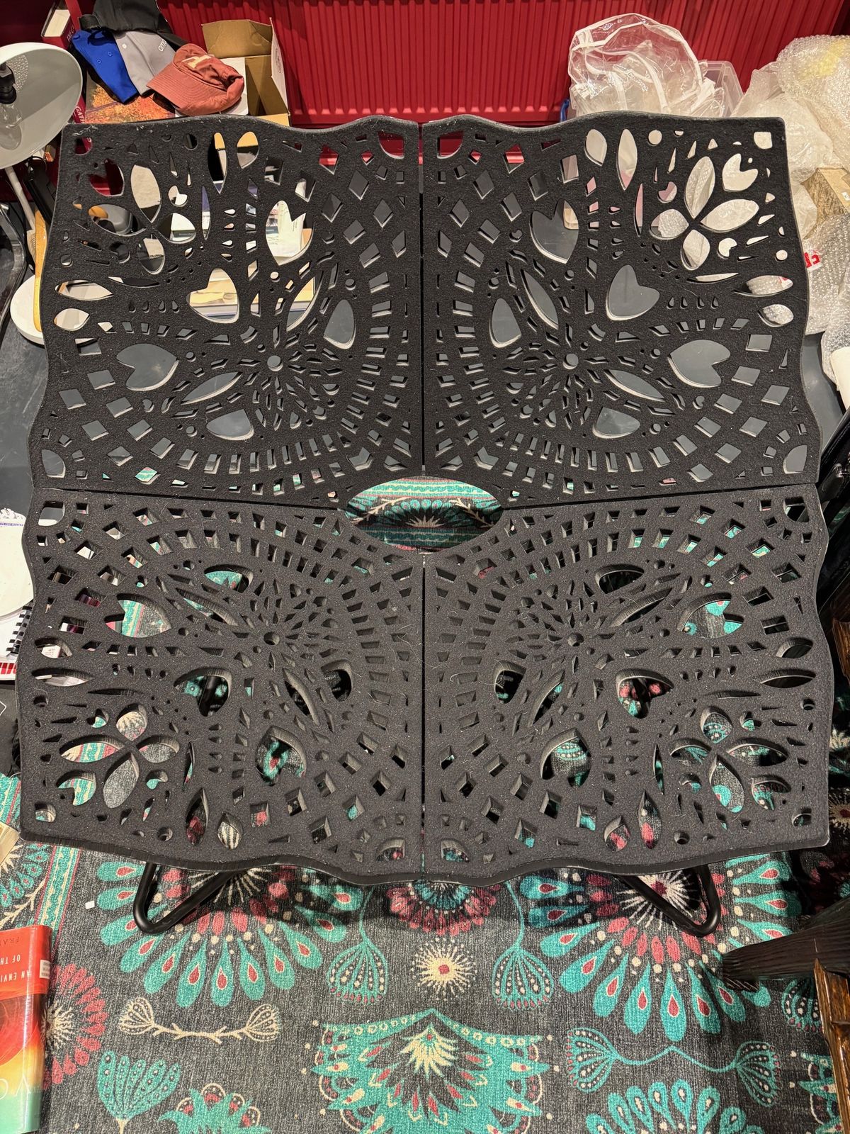Black Latticed Foam Covered Wide Chair   This Was Bought 2006, But An Unknown Designer. It Is Machine Cut Black Foam On A Metal Frame Base.