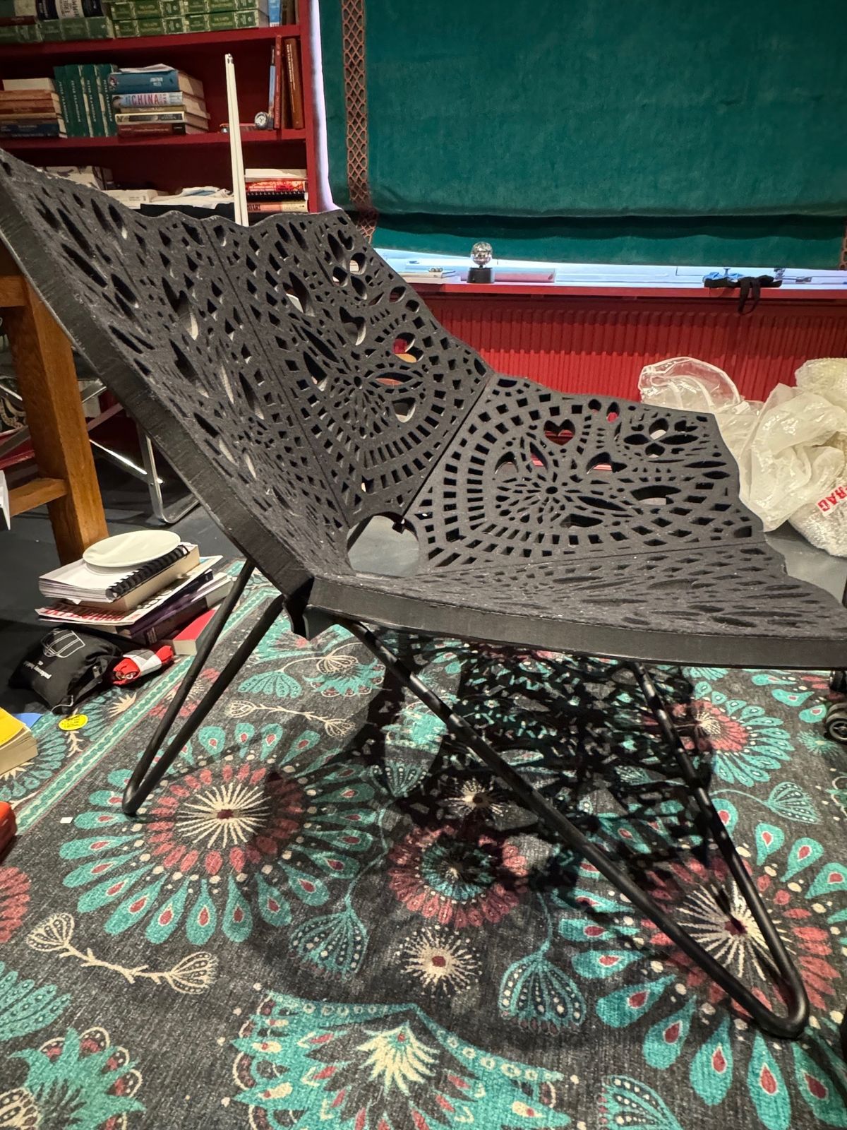 Black Latticed Foam Covered Wide Chair   This Was Bought 2006, But An Unknown Designer. It Is Machine Cut Black Foam On A Metal Frame Base. photo furniture