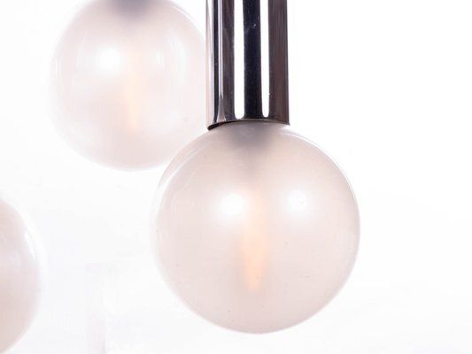 6 Light Chrome & Pearlized Glass Globe Ceiling Lamp By Motoko Ishii For Staff, 1970s photo for sale