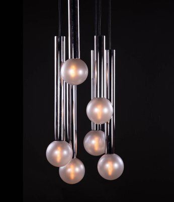 Lighting 6 Light Chrome & Pearlized Glass Globe Ceiling Lamp By Motoko Ishii For Staff, 1970s photo