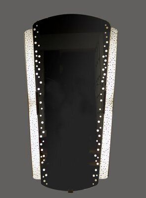 Mid Century Perforated Metal Backlit Mirror By Ernest Igl For Hillebrand Lighting, 1950s photo furniture