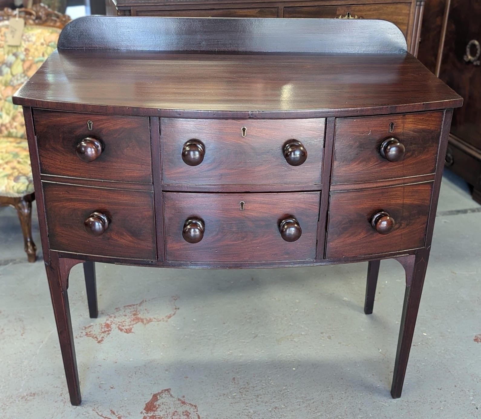 Victorian Solid Mahogany Bow Fronted Chest Of Drawers On Legs