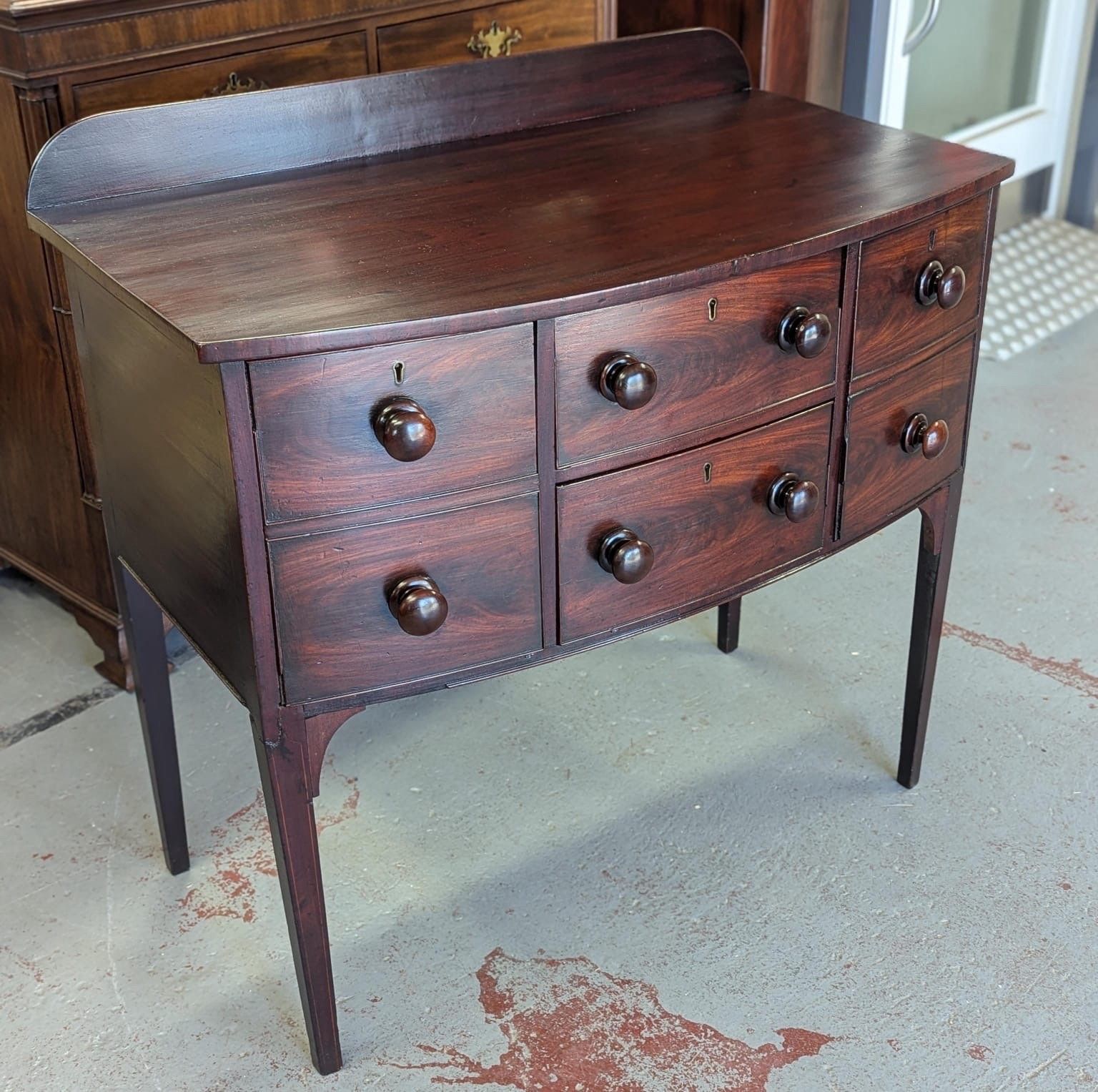 Victorian Solid Mahogany Bow Fronted Chest Of Drawers On Legs photo for sale