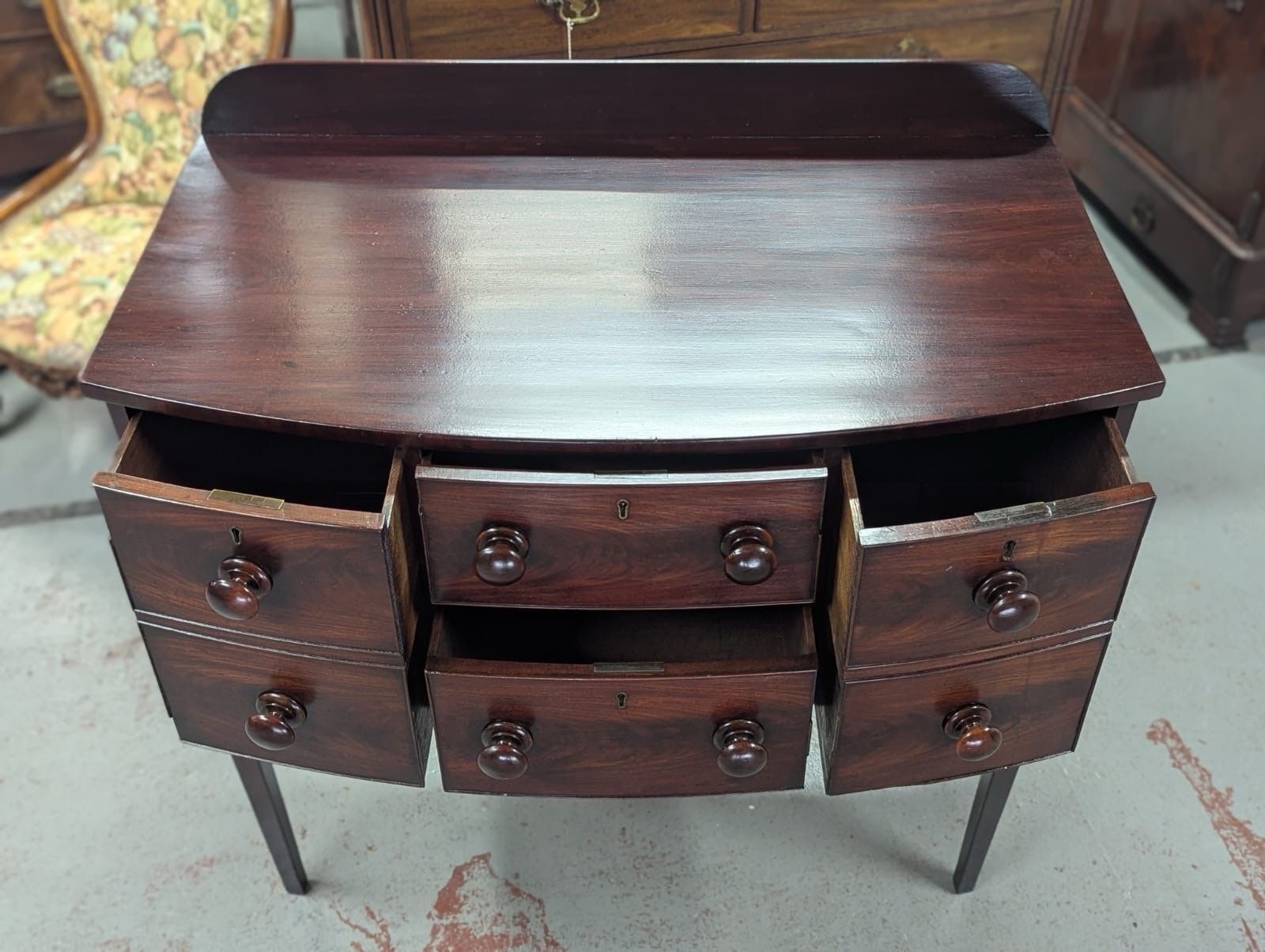 Victorian Solid Mahogany Bow Fronted Chest Of Drawers On Legs photo buy