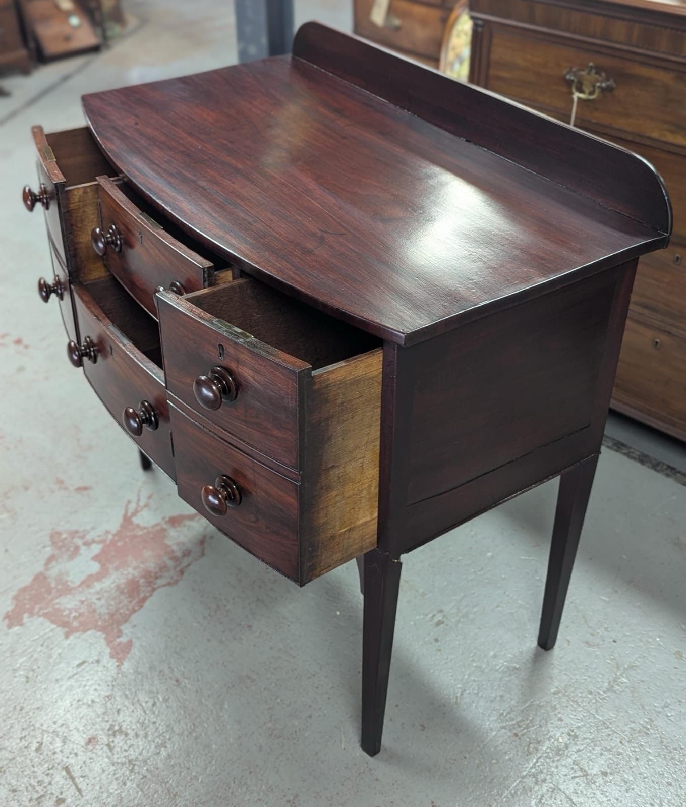 Victorian Solid Mahogany Bow Fronted Chest Of Drawers On Legs photo vintage