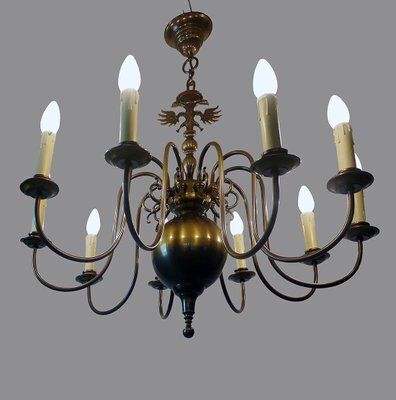 Large Renaissance Style Flemish Brass Chandelier, 1950s photo furniture
