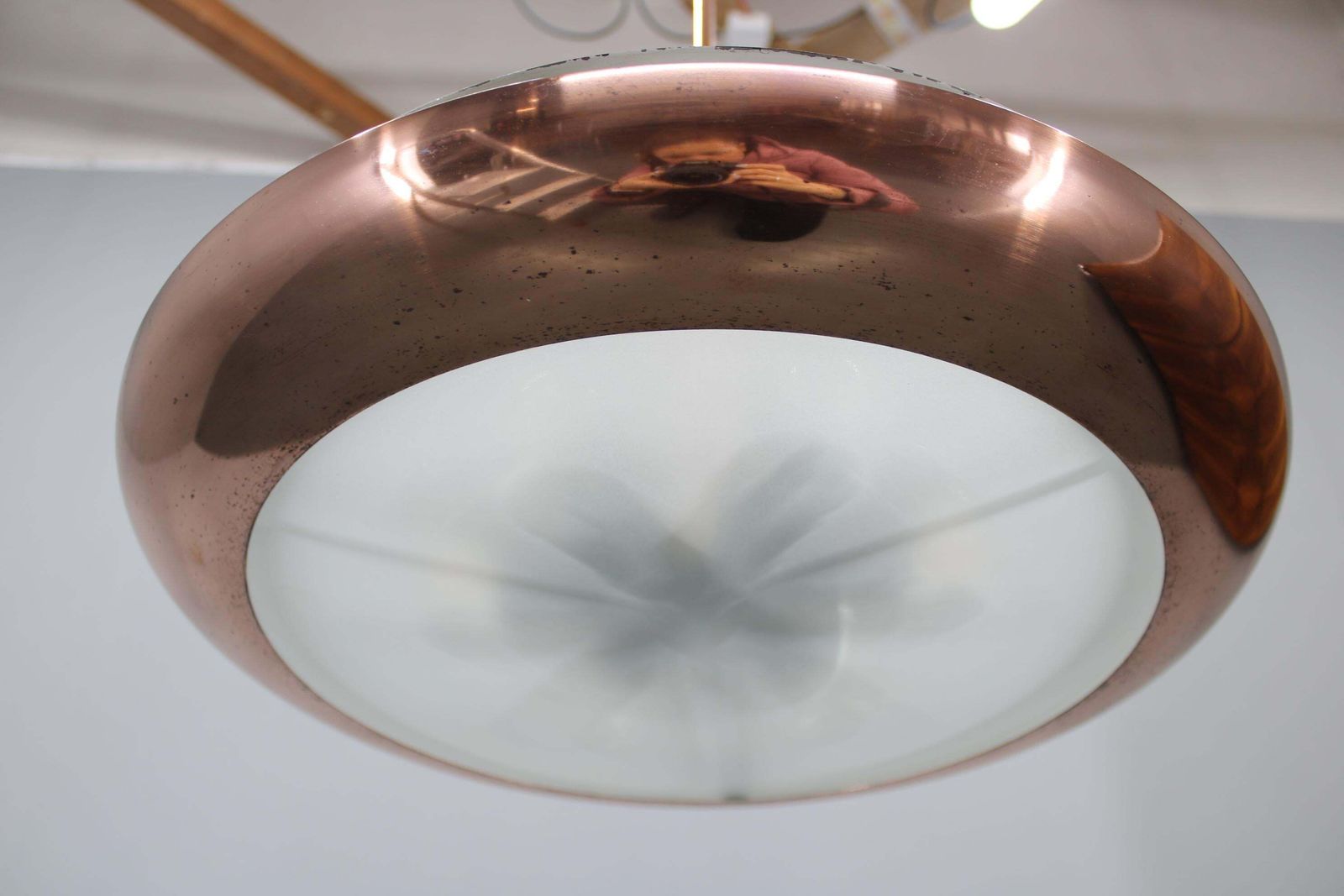 photo furniture 1930s Bauhaus "Ufo" Chandelier In Copper Finish By Josef Hurka, Czechoslovakia