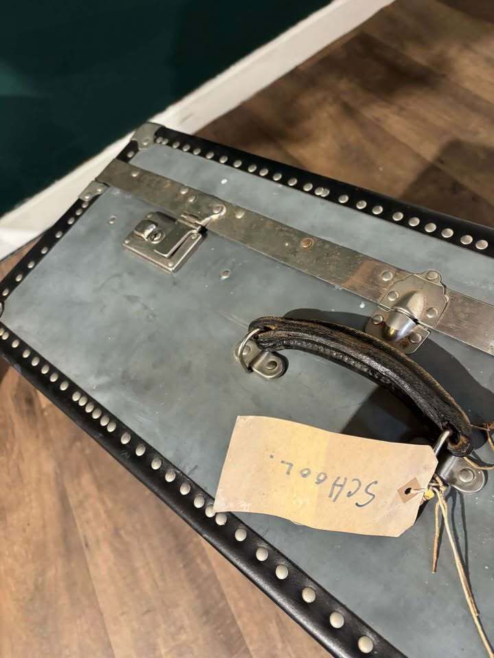 Vintage Metal Clad Trunk With Leather Handle photo 140.0