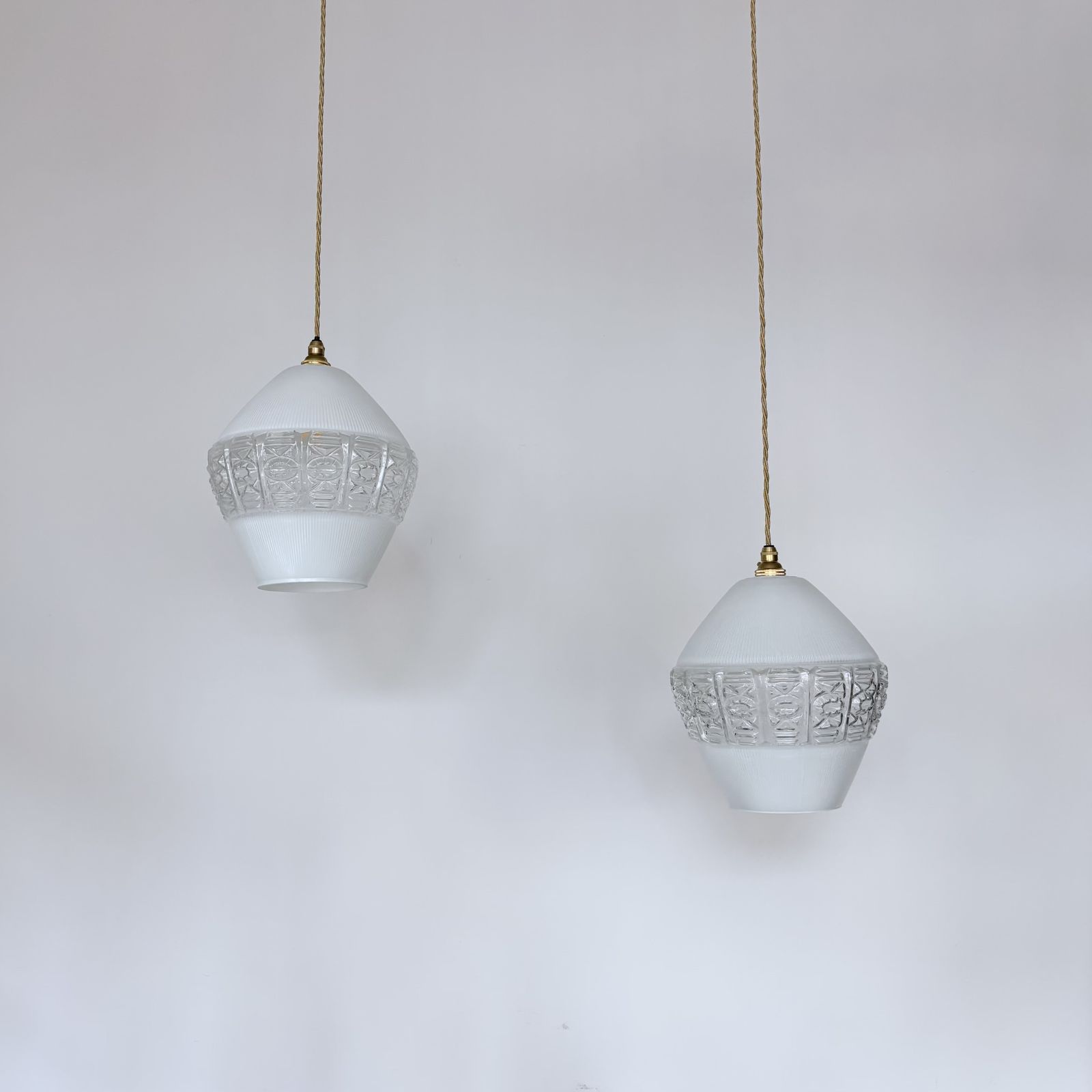 Pair Of Mid Century Decorative White Glass Shades