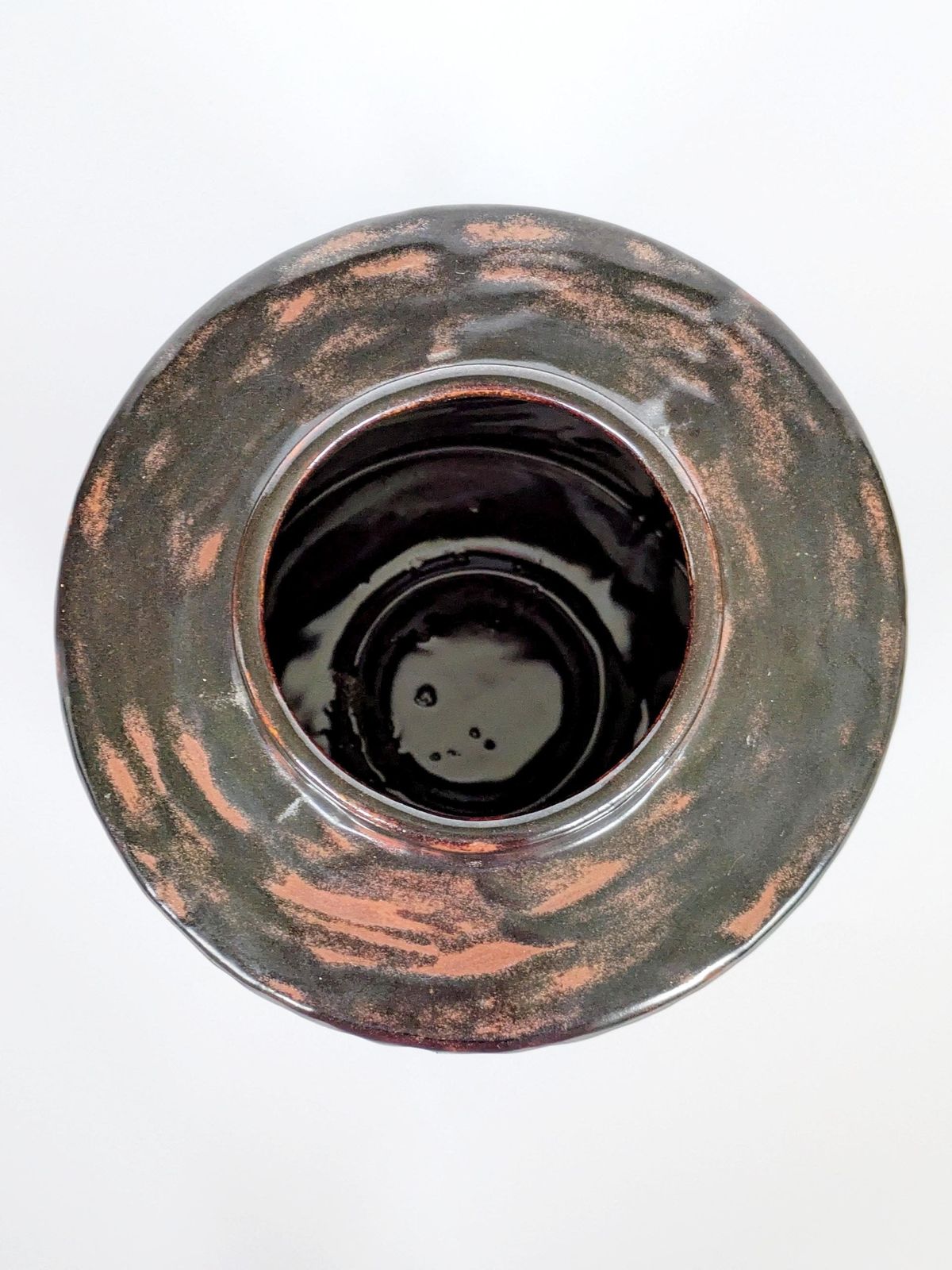 Vintage Ceramic Lidded Canister With Brown & Cream Stripes, Mid Century Glazed Urn photo buy