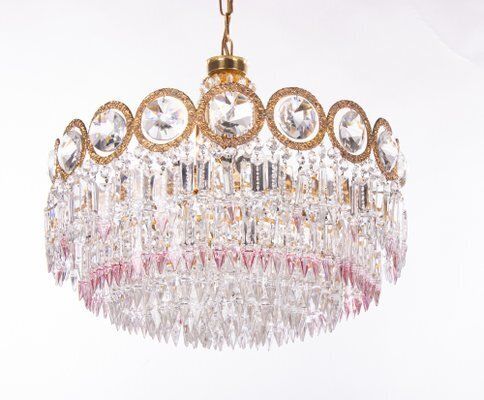 Swarovski Crystal & Brass Chandelier Attributed To Palwa, Germany, 1960s
