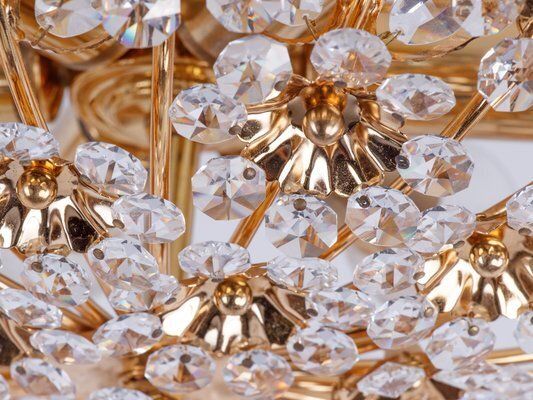 17 Semi Flush Mount In Swarovski Crystal And Gilt Brass From Palwa, 1960s photo vintage