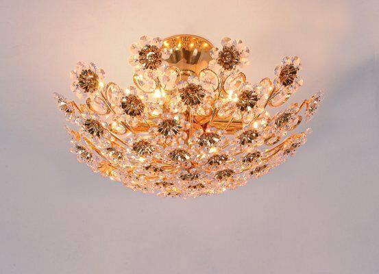 photo furniture 17 Semi Flush Mount In Swarovski Crystal And Gilt Brass From Palwa, 1960s