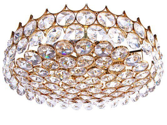 27 Semi Chandelier In Swarovski Crystal And Brass From Palwa, 1960s