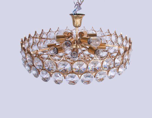 27 Semi Chandelier In Swarovski Crystal And Brass From Palwa, 1960s photo buy