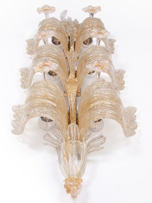 Grand Hotel Wall Sconce In Golden Murano Glass & Brass From Barovier & Toso, 1960s photo for sale