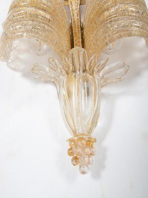 Grand Hotel Wall Sconce In Golden Murano Glass & Brass From Barovier & Toso, 1960s photo vintage