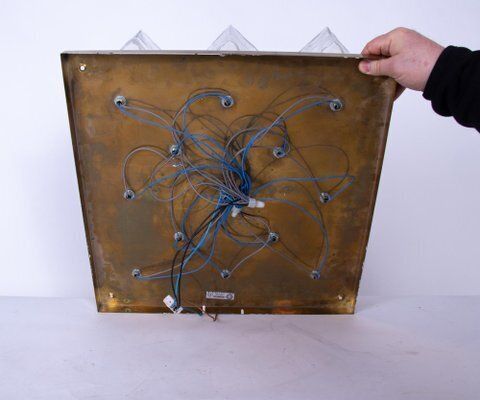Lighting Cubist Flush Mount Chandelier In Brass And Ice Glass By J. T. Kalmar For Kalmar, Austria, 1960s photo