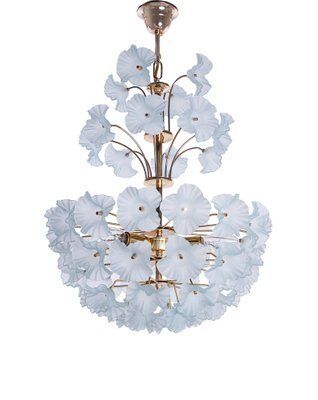 Modernist Hibiscus Bouquet Chandelier In Turquoise Glass Flowers & Brass, 1970s photo furniture
