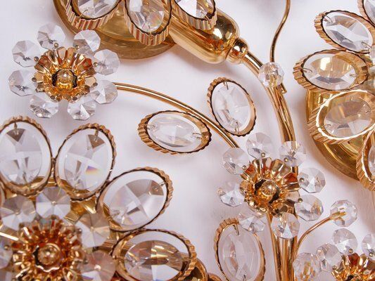 Swarovski Crystal & Gilt Brass Wall Sconce From Palwa, 1960s, Set Of 2 photo vinterior