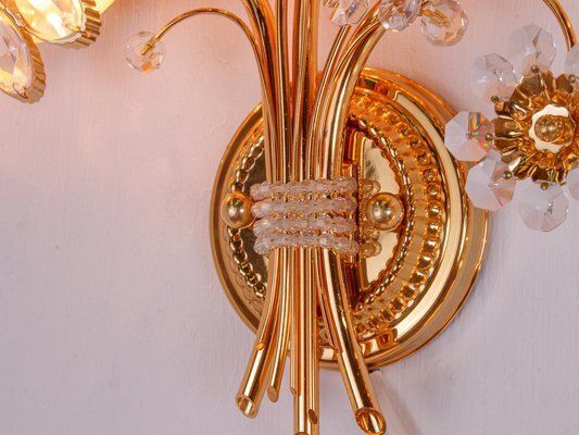 Swarovski Crystal & Gilt Brass Wall Sconce From Palwa, 1960s, Set Of 2 photo vintage