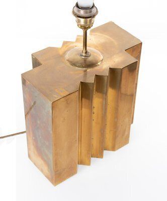 Large Brass Table Lamp By G. Autier, France, 1970s photo for sale