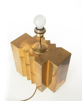 Large Brass Table Lamp By G. Autier, France, 1970s photo Lighting