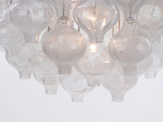 Austrian Tulipan Chandelier Or Pendant Light In Blown Glass From Kalmar, 1960s photo for sale