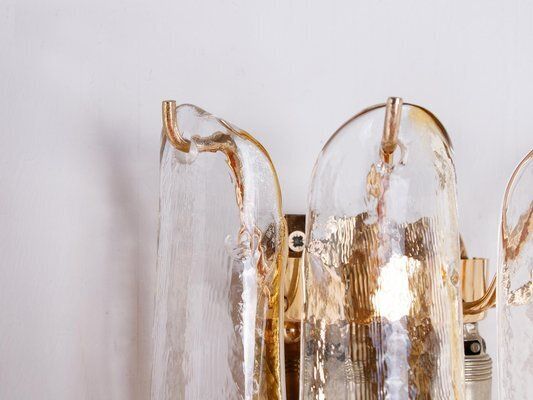 Vintage Petal Wall Sconces In Amber And Clear Murano Glass, Italy, 1970s, Set Of 2 photo 2882.0