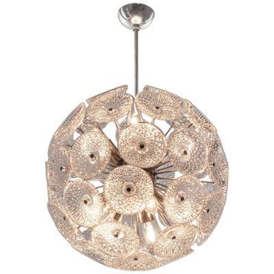 Modernist Glass And Chrome 10 Light Dandelion Sputnik Chandelier, 1960s photo vintage