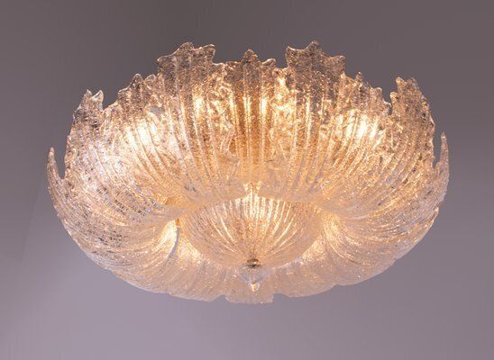 photo vinterior Rugiada Flush Mount Chandelier In Murano Glass And Brass From Barovier & Toso, Italy, 1970s