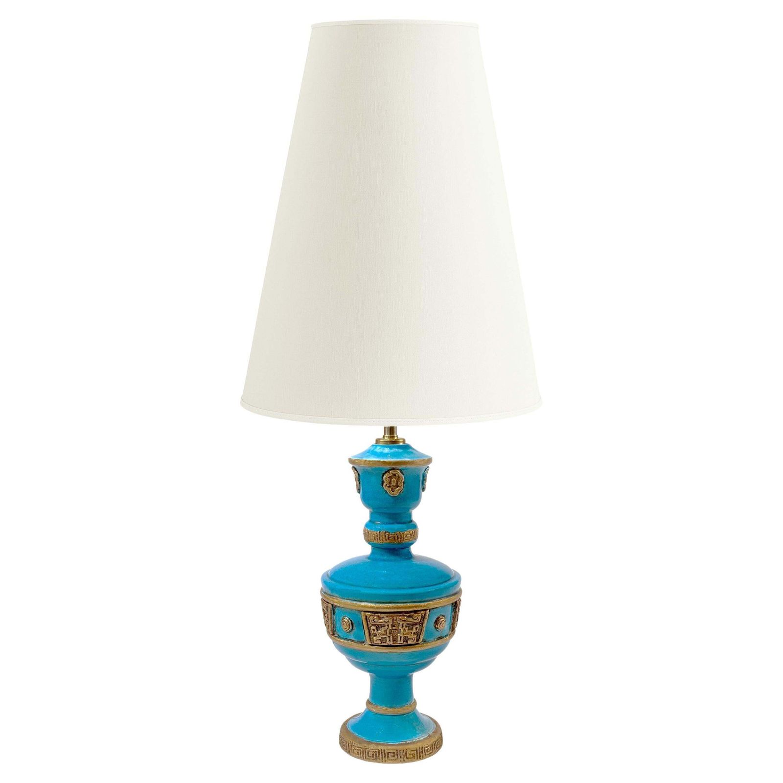 Ugo Zaccagnini Turquoise Ceramic Lamp, Asian Style Gilt Detailing C.1950s Italy