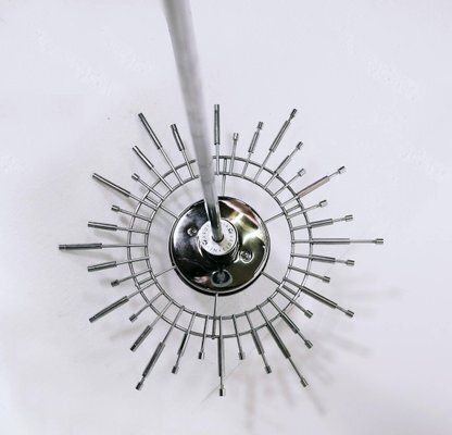 photo for sale German Iced Glass Chandelier With Crystal Rods & Chrome From Kinkeldey, 1960s