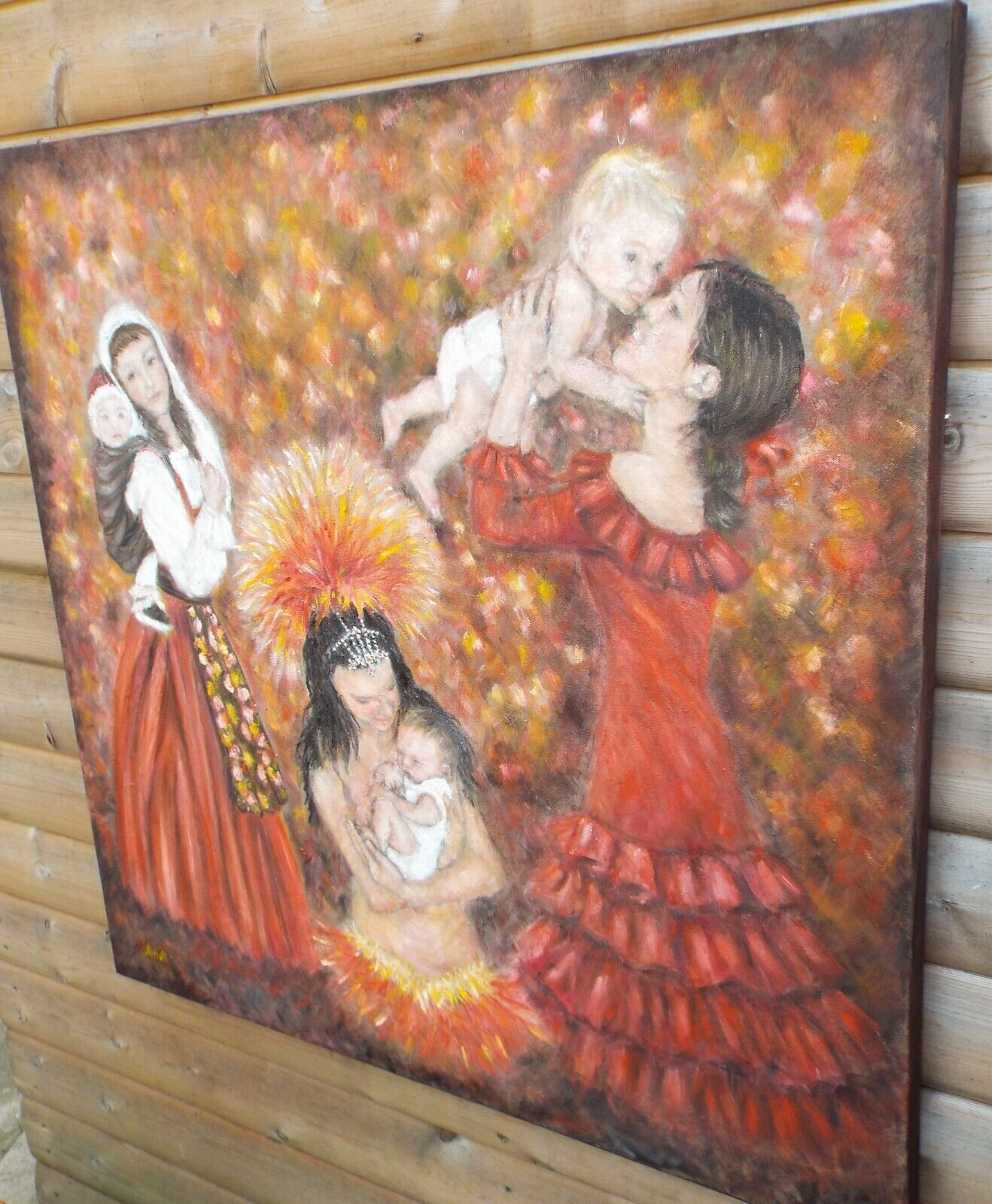 Hispanic Dancers Mothers & Babies Original Oil Painting Figurative Andi J Lucas photo for sale