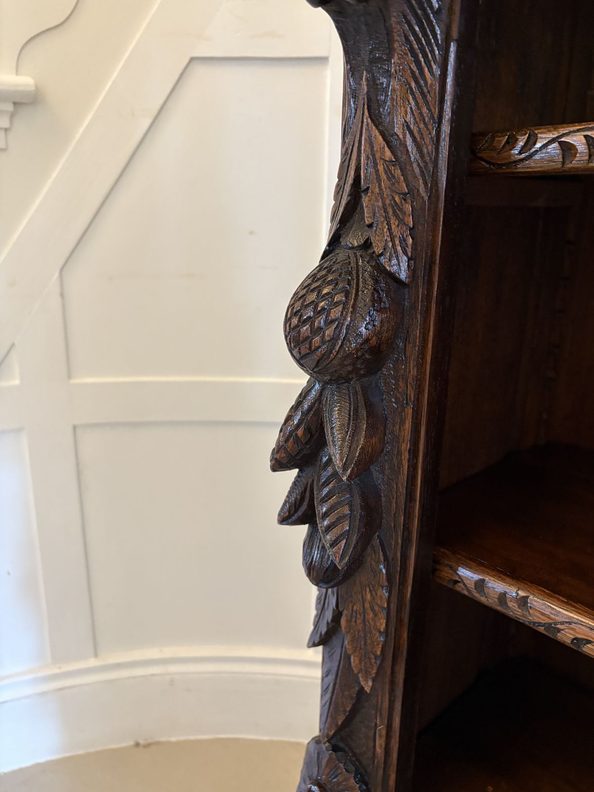 Antique 19th Century Carved Oak Open Bookcase photo for sale