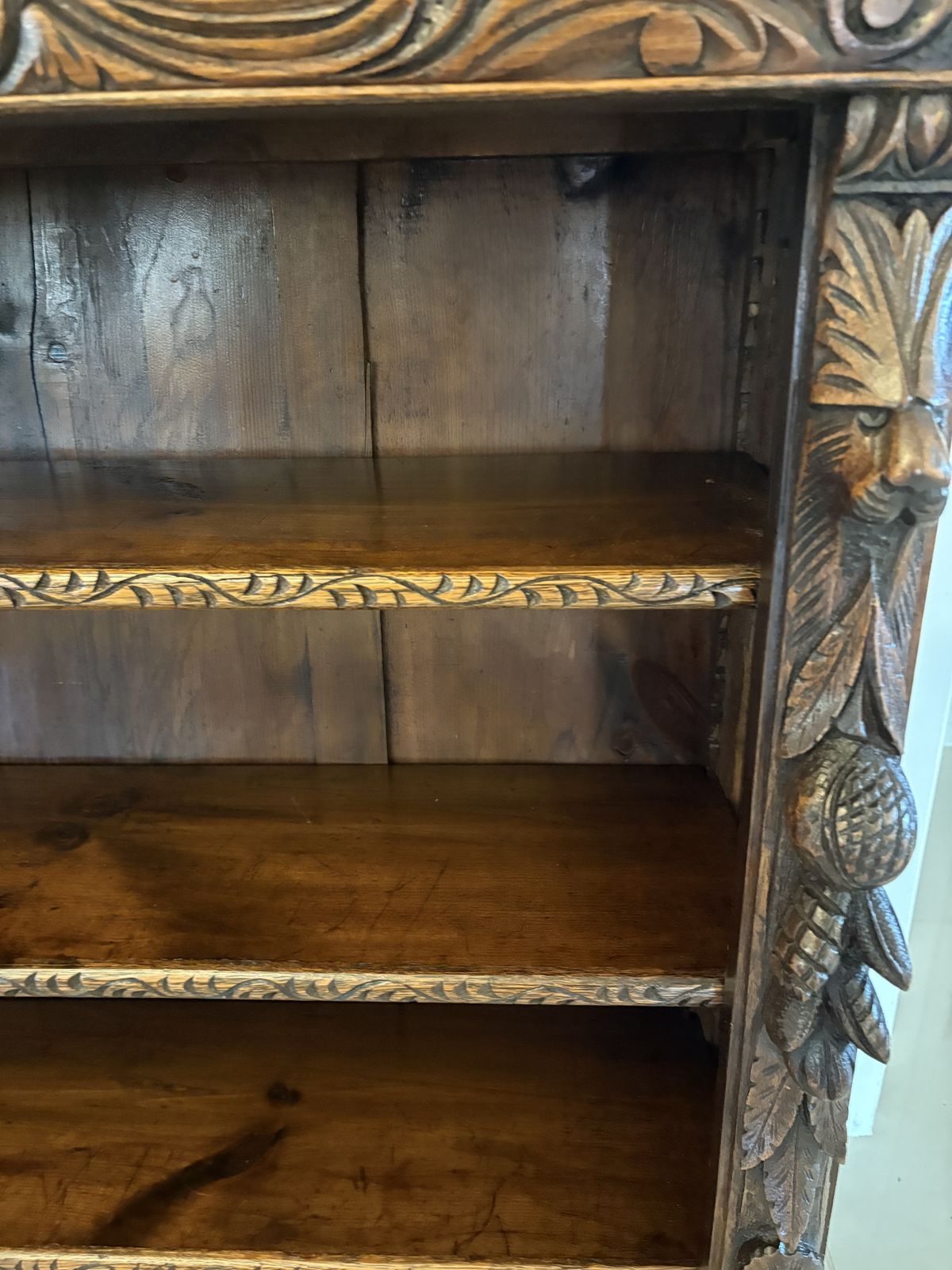 photo for sale Antique 19th Century Carved Oak Open Bookcase
