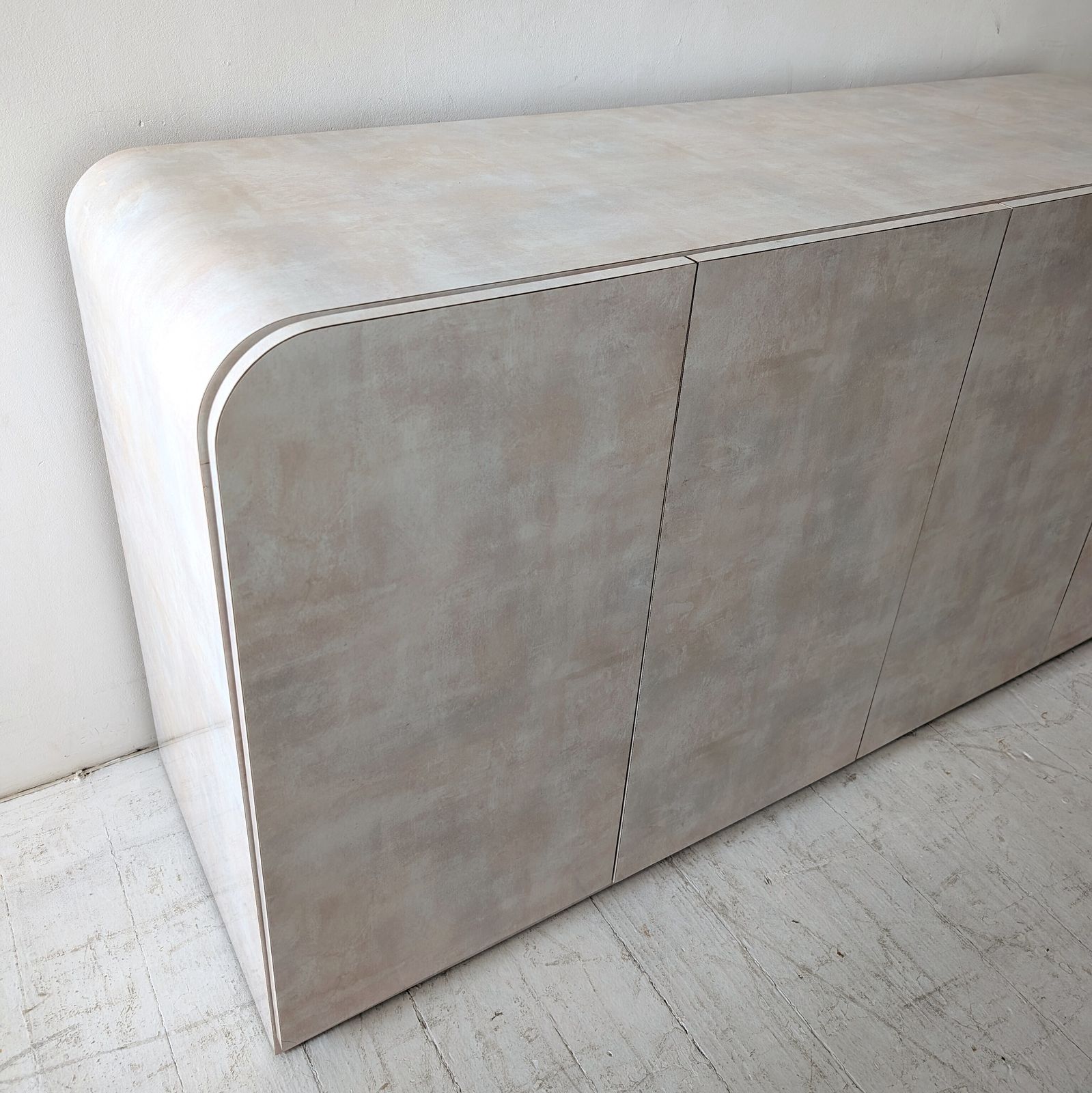 photo furniture Post Modern Vintage Pastel Pink Blue Peach Laminate Waterfall Sideboard USA 1980s