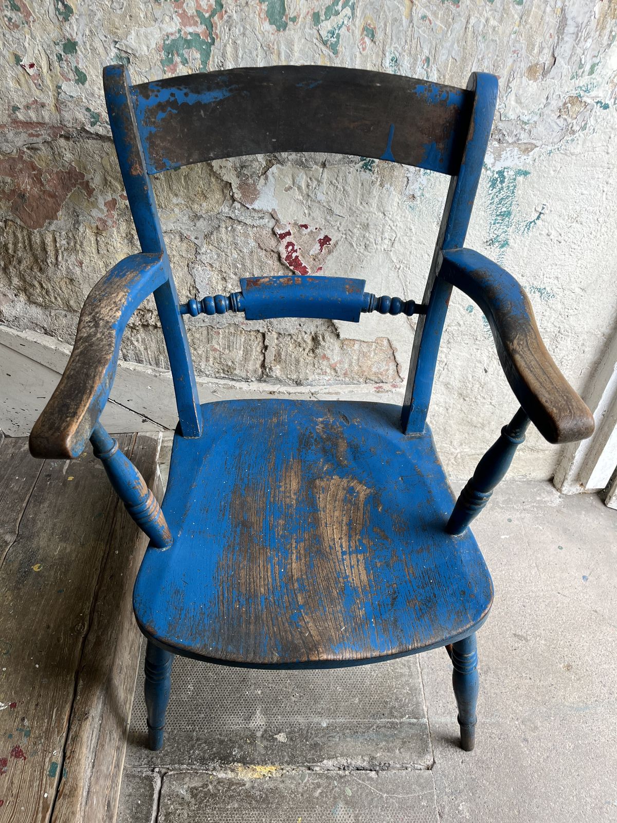 Blue Painted Victorian Elm And Beech Windsor Carver Chair