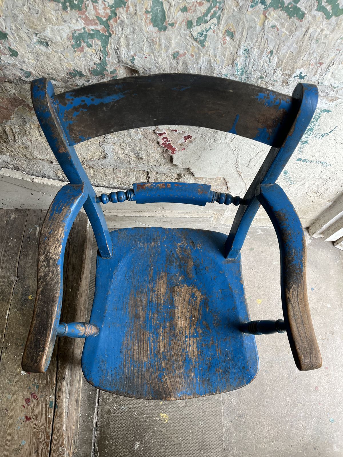 Blue Painted Victorian Elm And Beech Windsor Carver Chair photo furniture